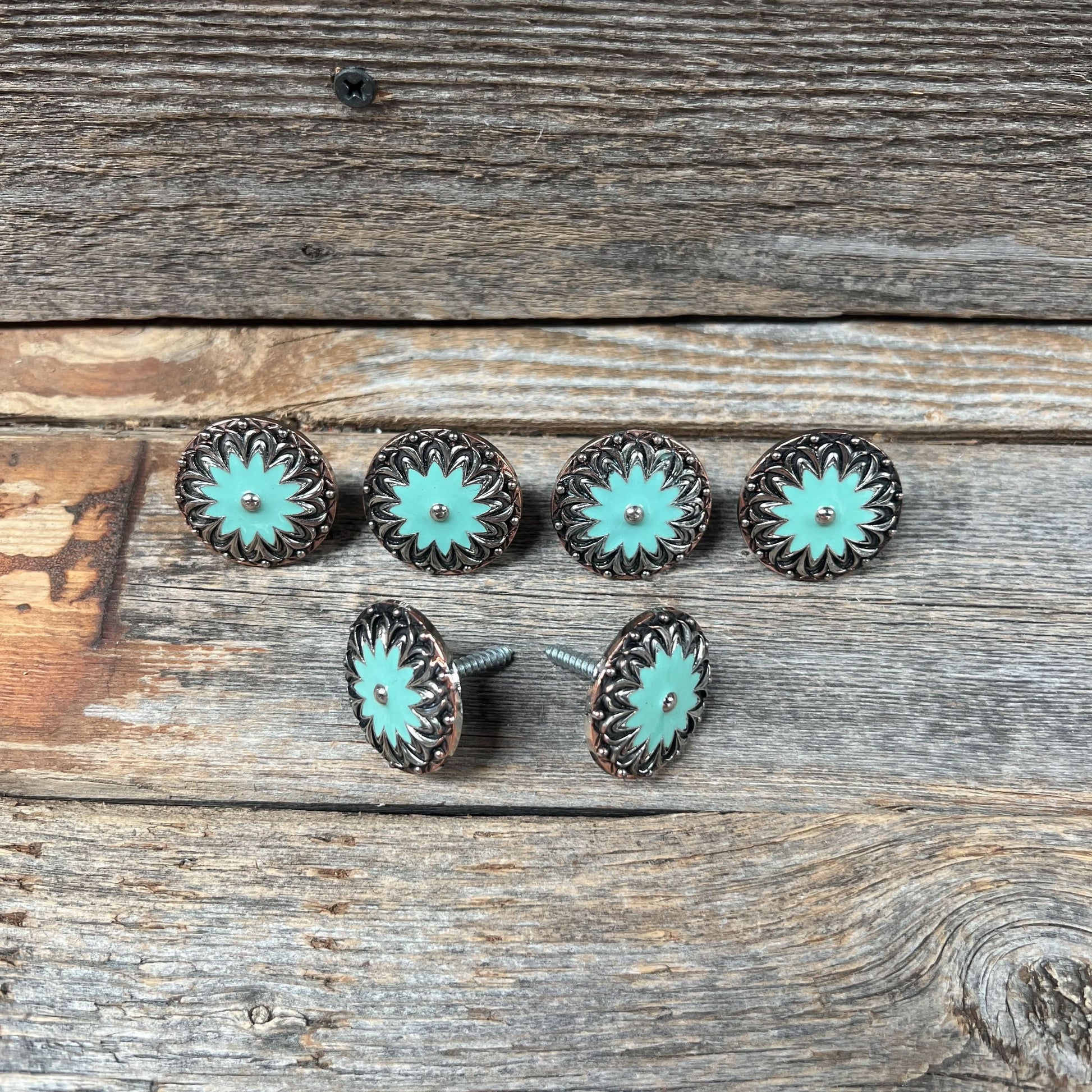 Copper & Antique Silver Turquoise Flower Western Concho W122