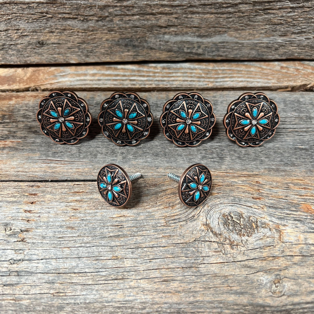 Copper Turquoise & Clear Crystal Western Concho W138