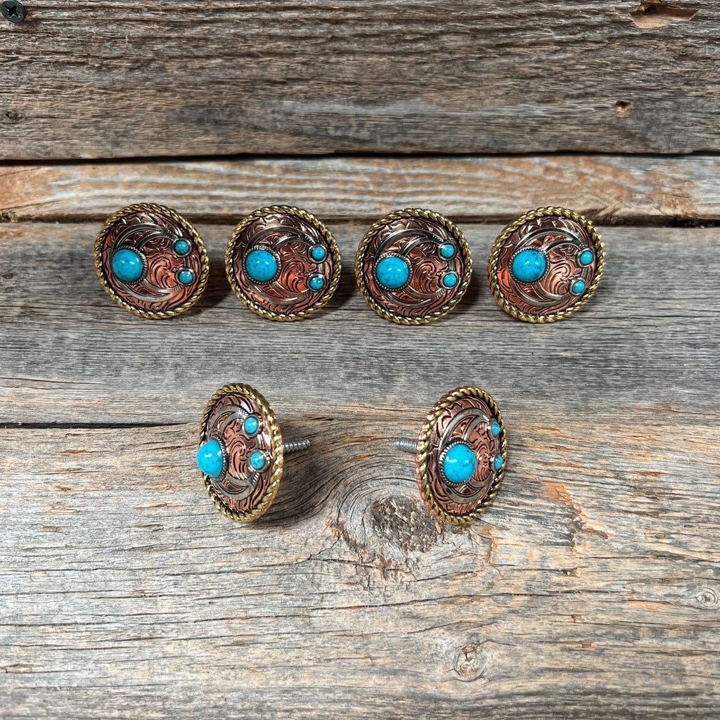 Copper Turquoise Blossom Western Concho W206