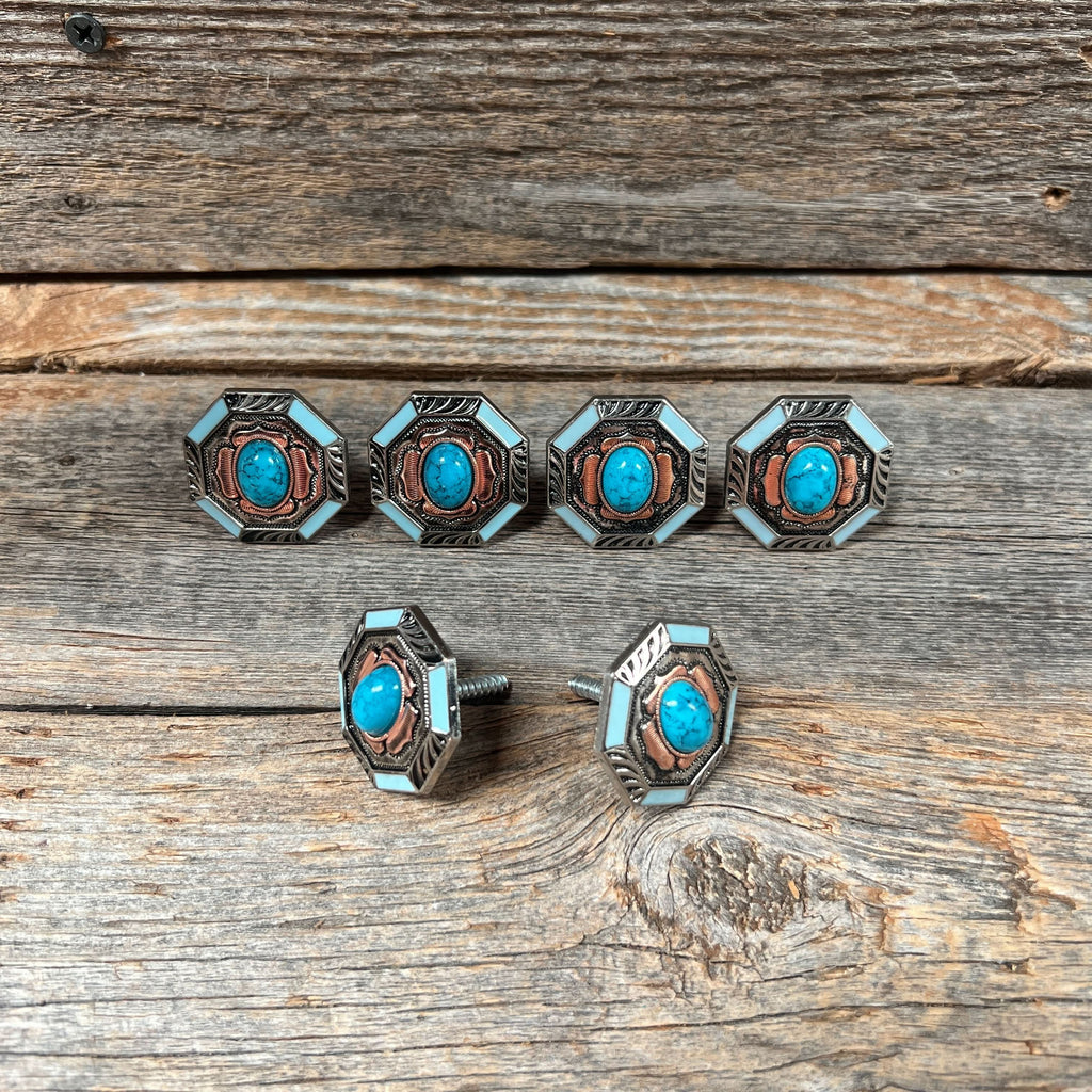Octagon Turquoise Floral Western Concho W221