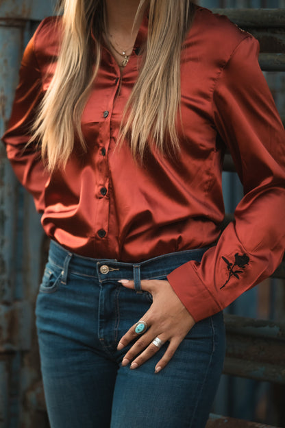 RUST SATIN RODEO SHIRT