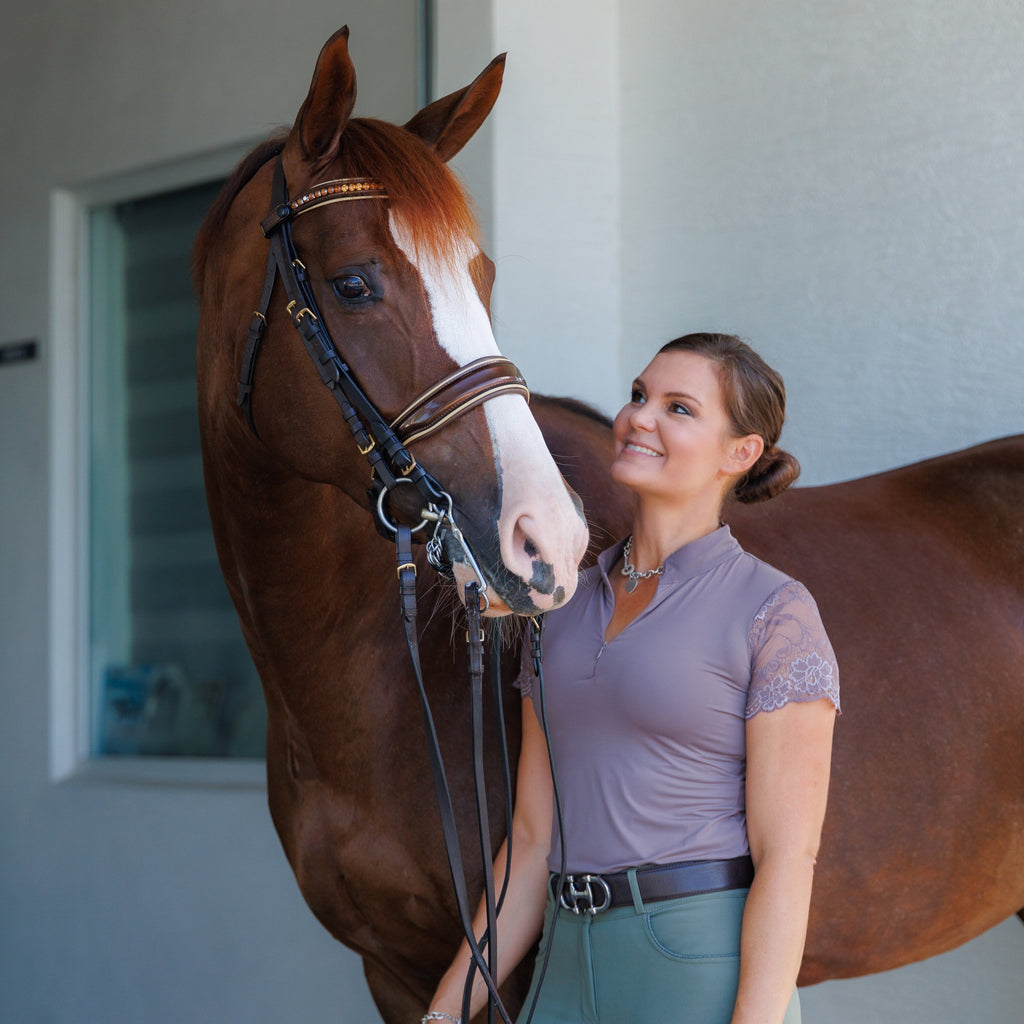 Tara Short Sleeve Lace Competition Shirt - Taupe