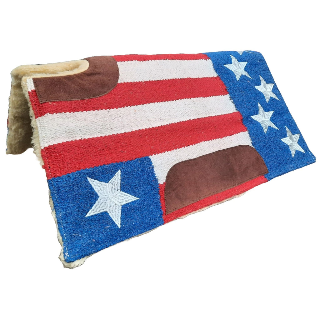 Tahoe Heritage: Liberty Peak Patriotic Stars & Stripes Cutback Saddle Pad – 32"x 30", 1.25" Thick, 3-Layer Shock-Absorbing Design, Fleece Lining, Suede Wear Leathers, Wither Relief Cutout