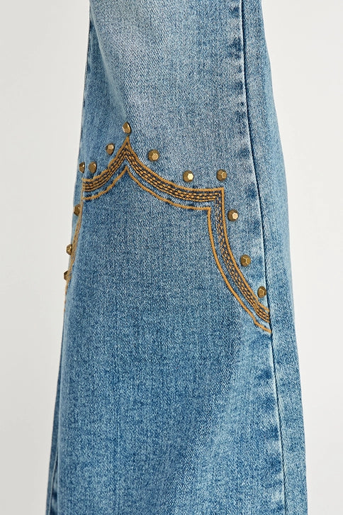 Saige HIGH Rise Western Embroidery & Stud Flare