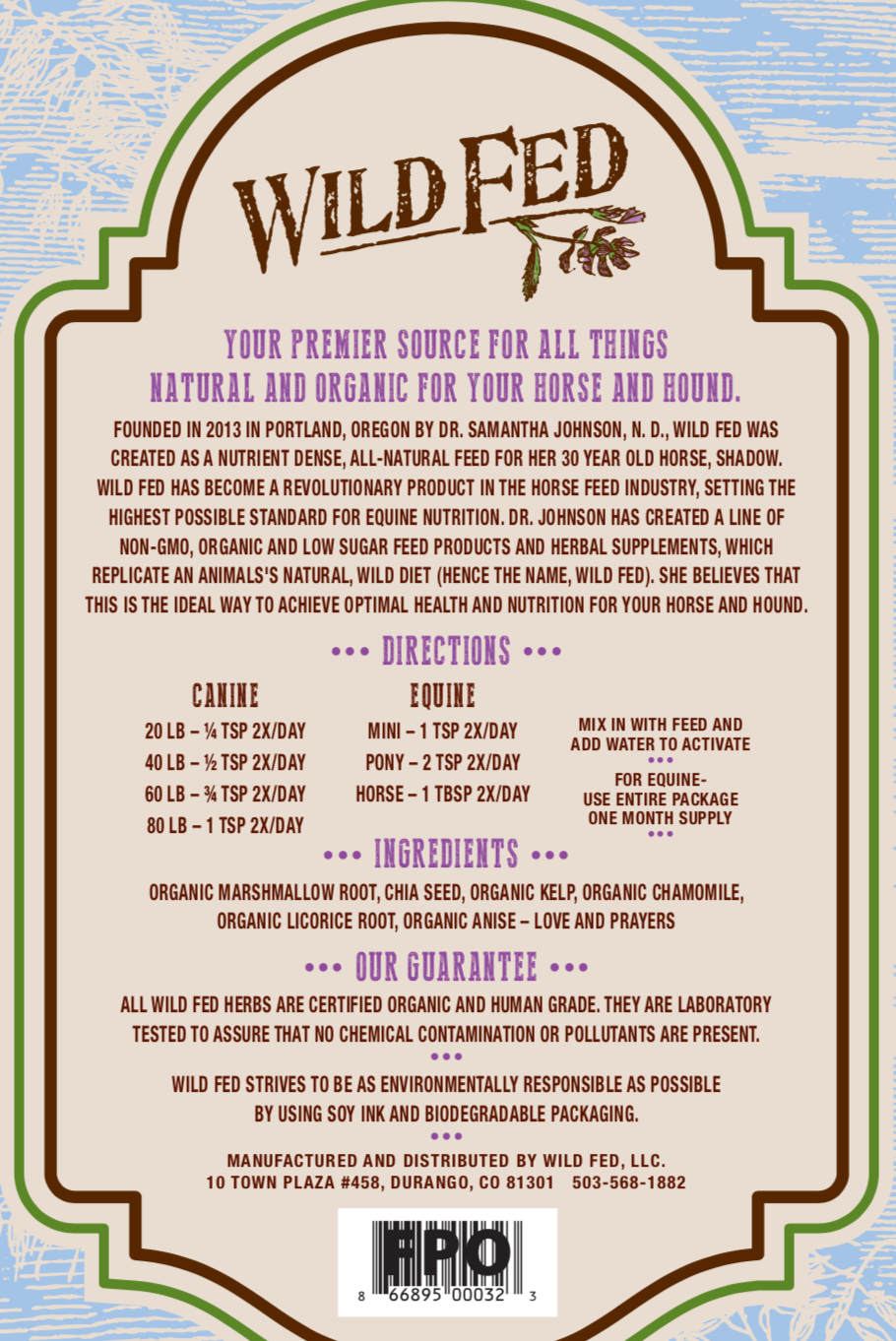 Wild Fed Horse Stomach Soother Organic Herbal Horse Supplement