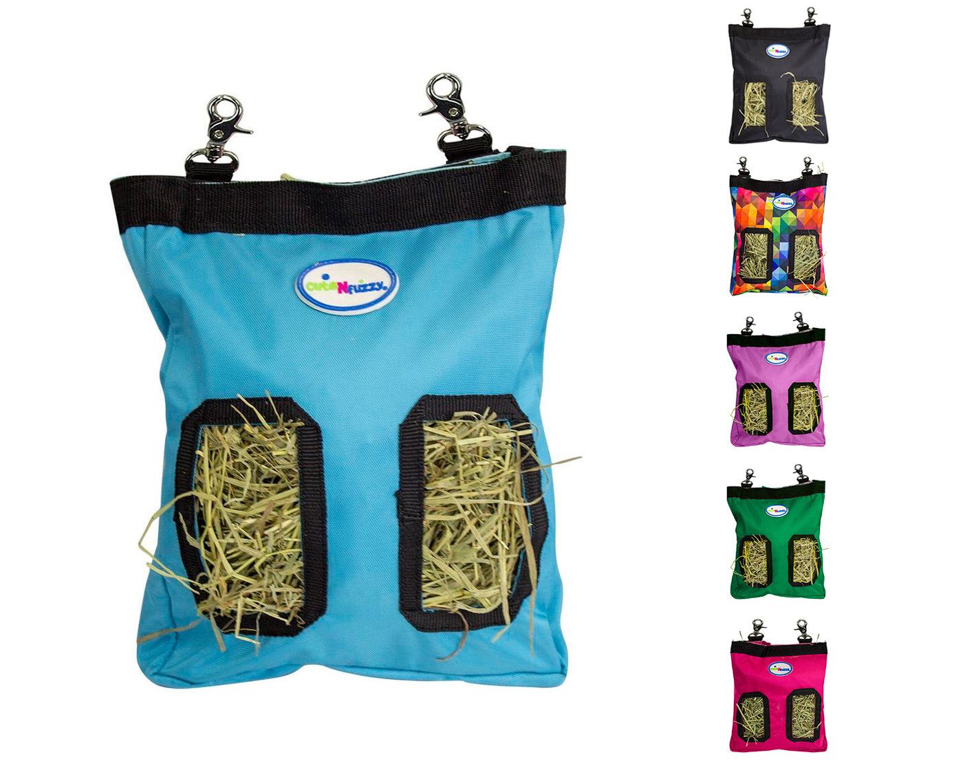 CuteNfuzzy 2-Opening Hay Bag for Rabbits, Guinea Pigs & Chinchillas, Compact Hanging Hay Feeder, 9" x 11" x 1.5", Helps Reduce Hay Waste & Cage Mess, 6-Month Warranty
