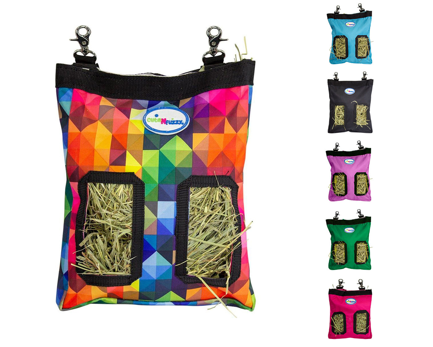 CuteNfuzzy 2-Opening Hay Bag for Rabbits, Guinea Pigs & Chinchillas, Compact Hanging Hay Feeder, 9" x 11" x 1.5", Helps Reduce Hay Waste & Cage Mess, 6-Month Warranty