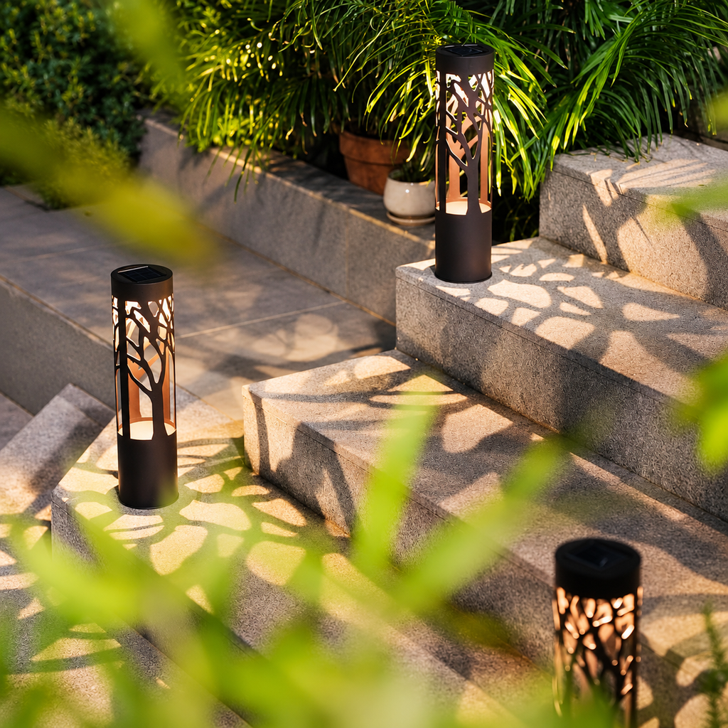 SmartYard 12-Lumen Solar Bollard Light with Tree Design LED 2-Pack