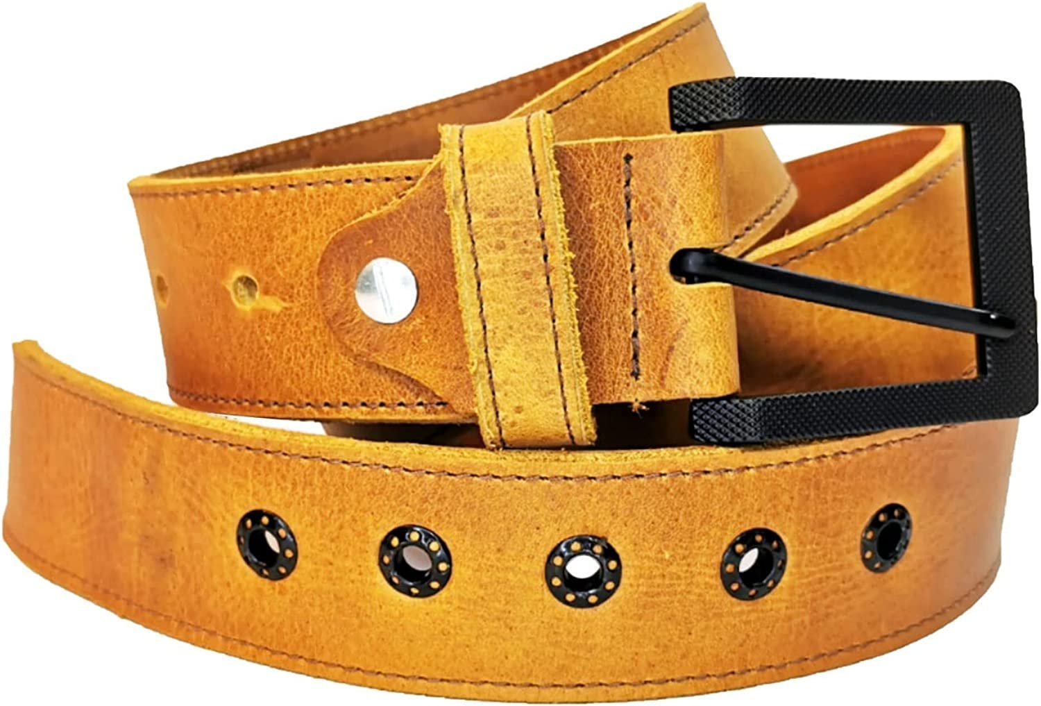 ELW Rustic Heavy Duty Full Grain Leather Belt for Men - Size 1.5”(3.8 cm) Wide & 32" to 46" Length