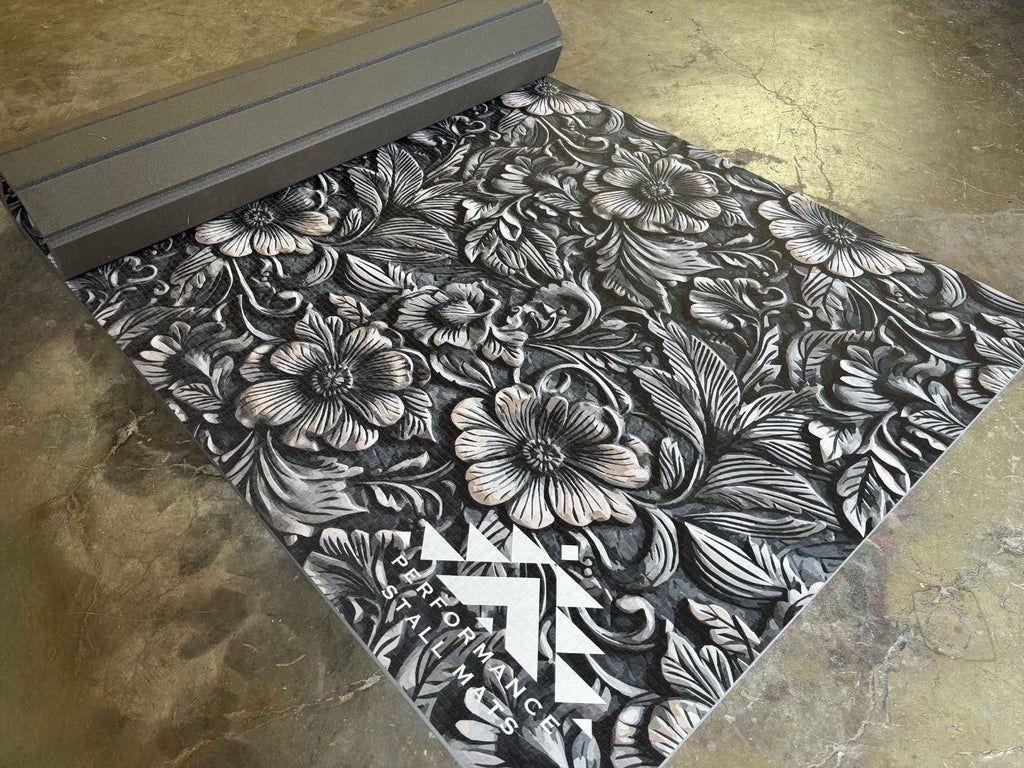 Portable Stall Mat Leather Tooled Design 5x10