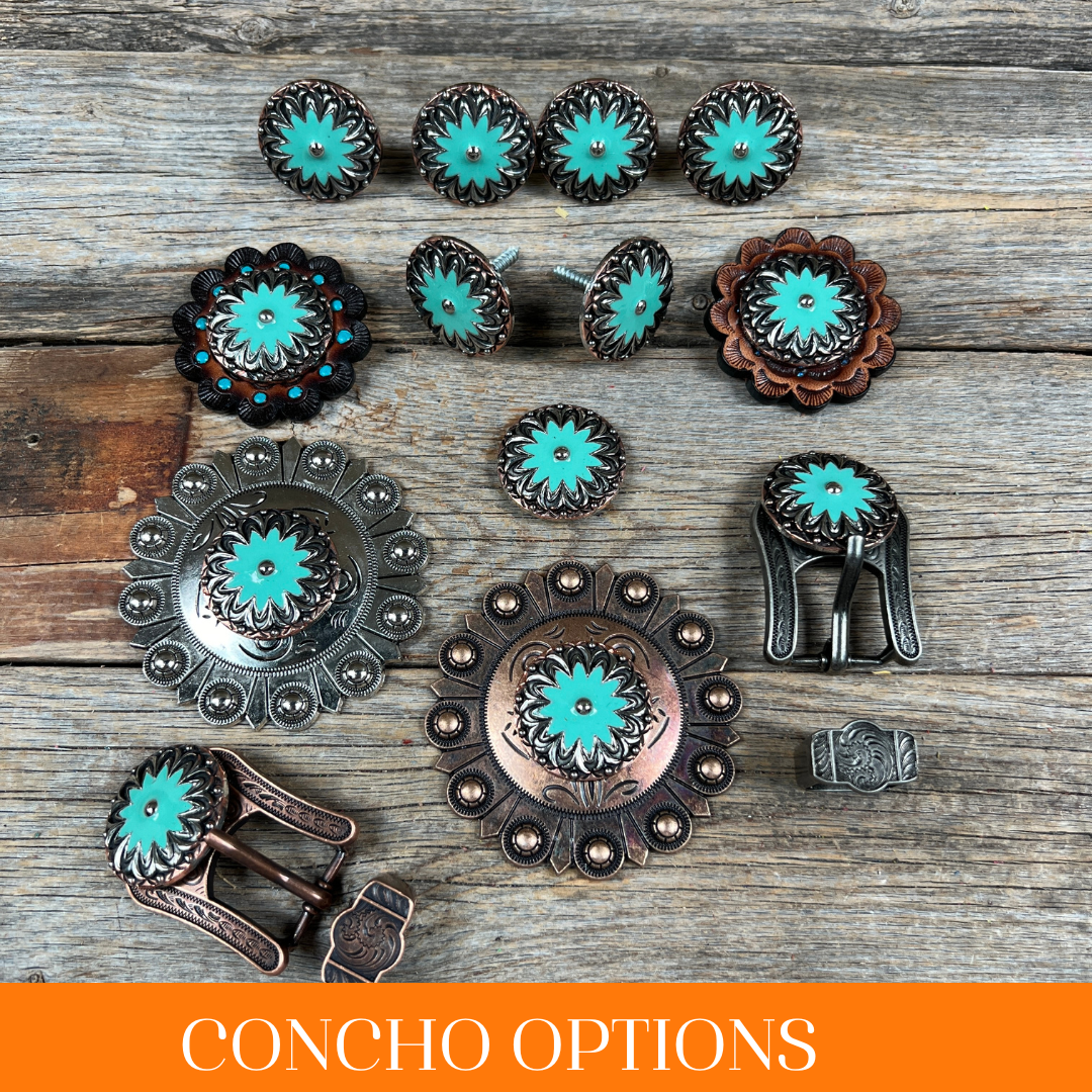 Copper & Antique Silver Turquoise Flower Western Concho W122