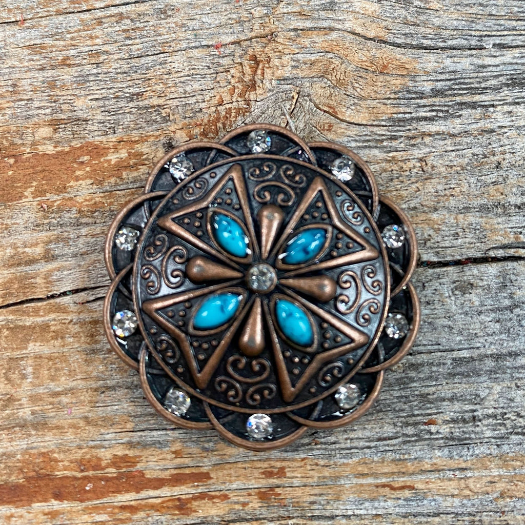 Copper Turquoise & Clear Crystal Western Concho W138