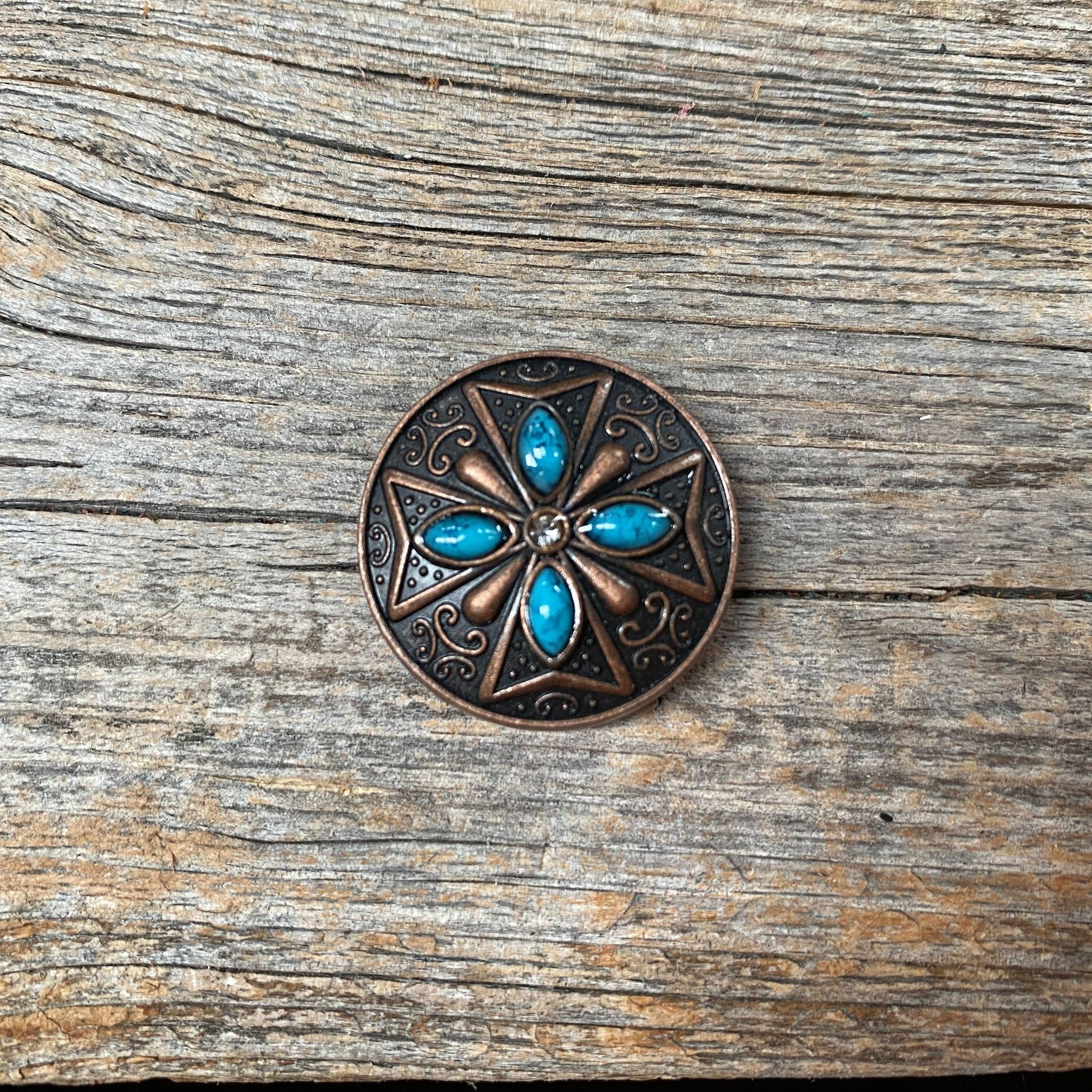 Copper Turquoise & Clear Crystal Western Concho W138