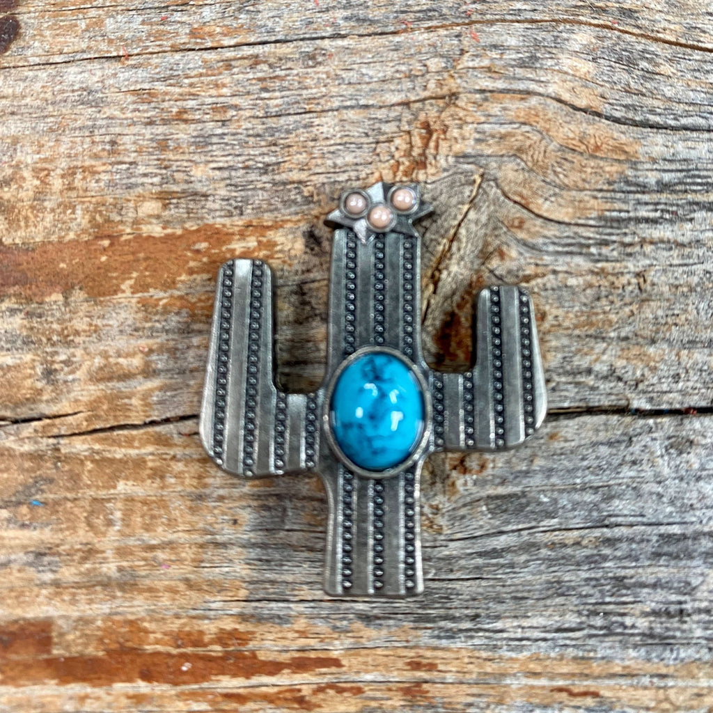 Antique Silver Turquoise Cactus Concho W178