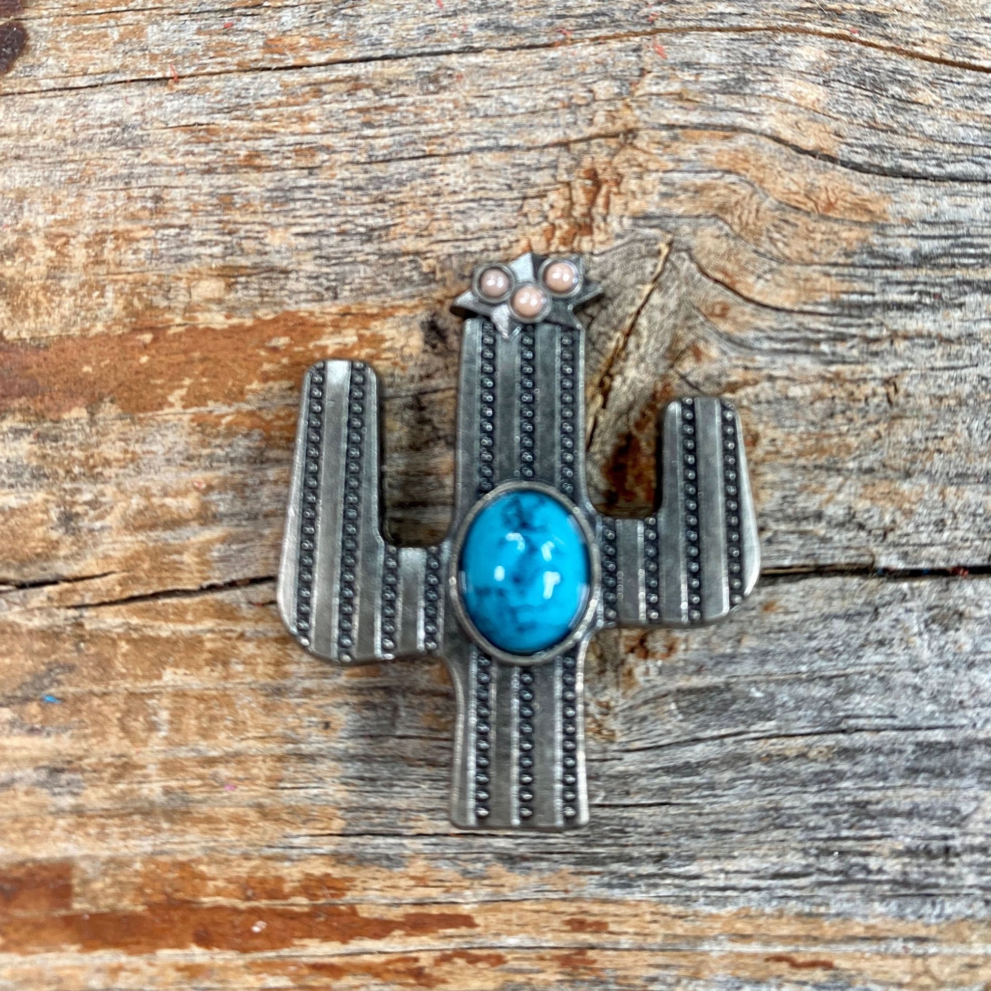 Antique Silver Turquoise Cactus Concho W178