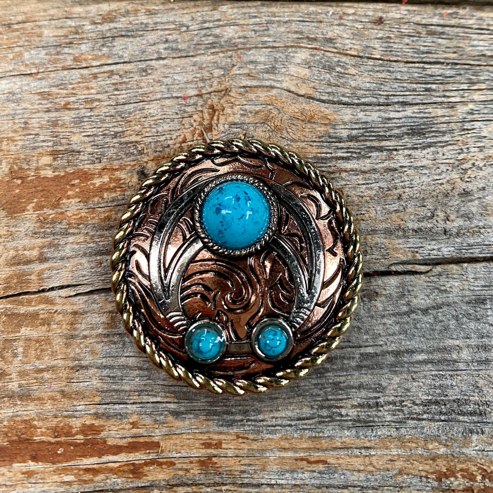 Copper Turquoise Blossom Western Concho W206