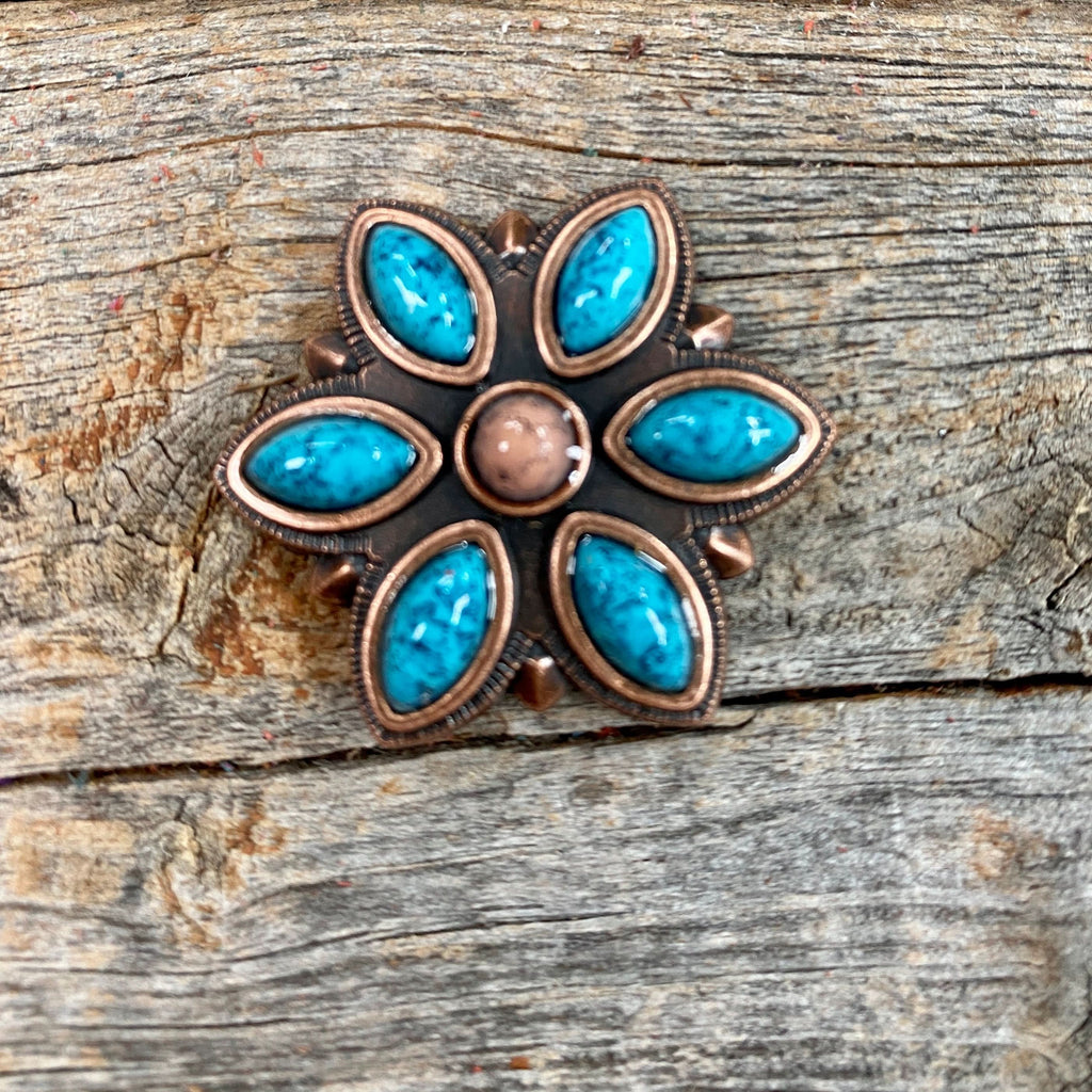 Copper Turquoise Flower Western Concho W207