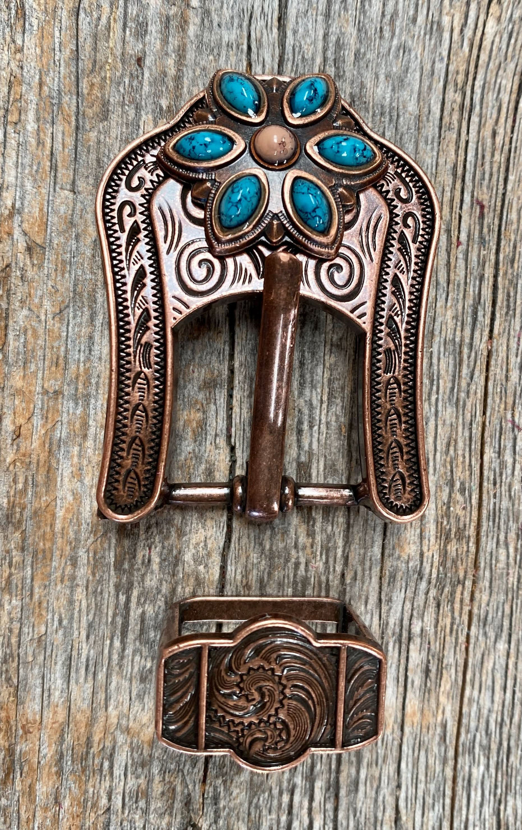 Copper Turquoise Flower Western Concho W207