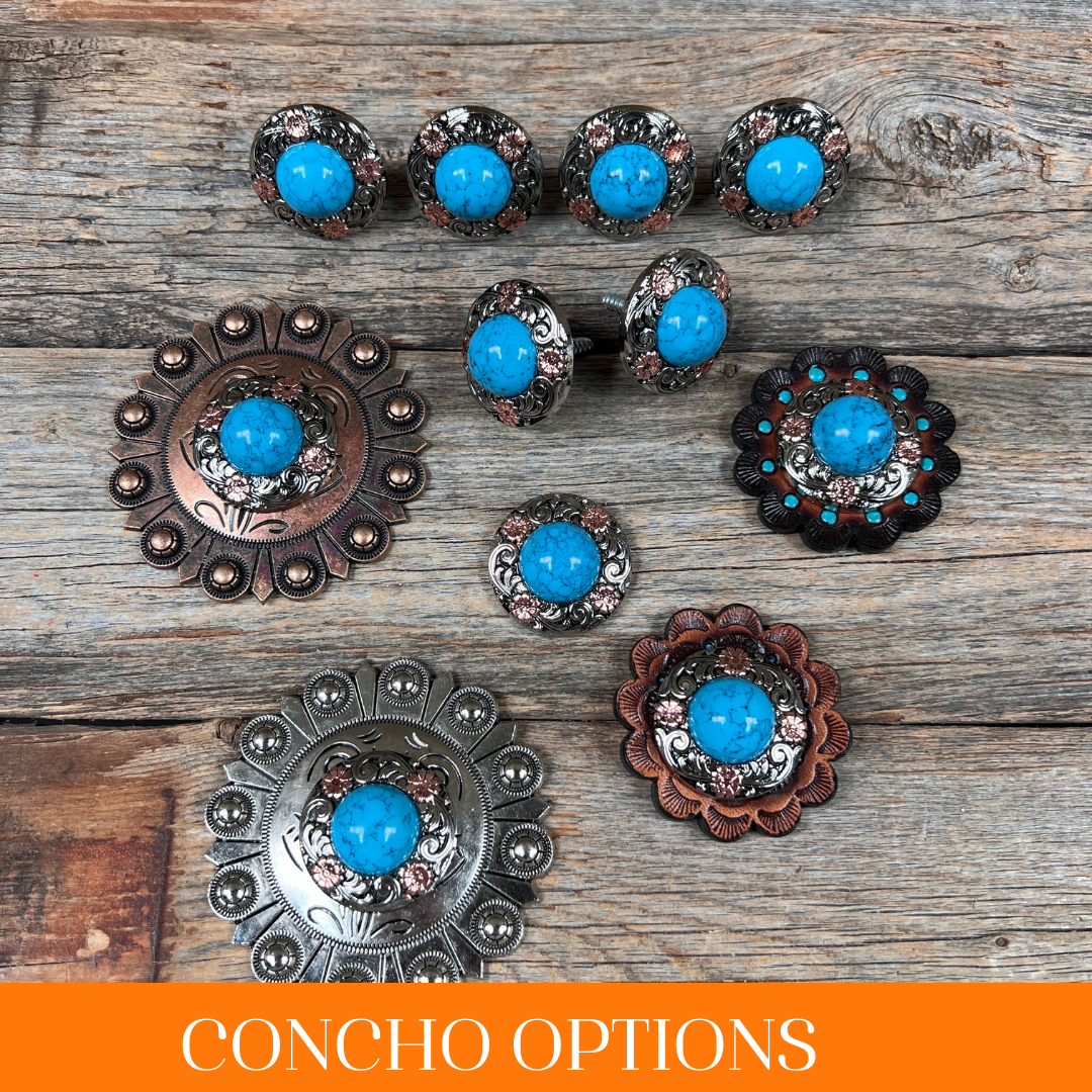 Antique Silver Turquoise Copper Floral Western Concho W222