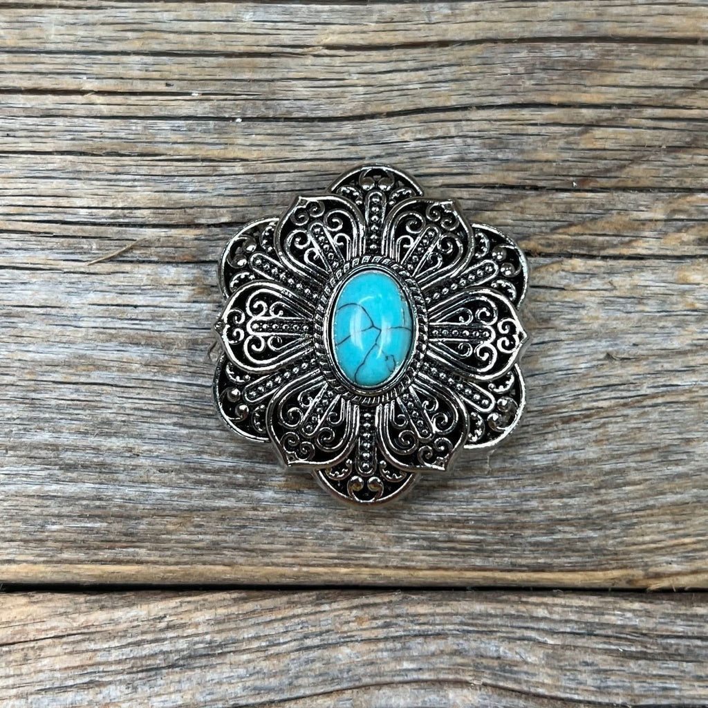 Antique Silver Filigree Floral Turquoise Western Concho W234