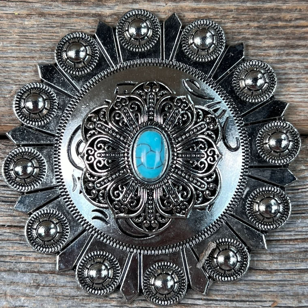 Antique Silver Filigree Floral Turquoise Western Concho W234
