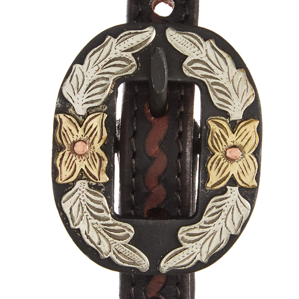 WD-RTSEH-HO-15 Heavy Oiled Rope Tooling Floral Double Buckle Single Ear Headstall