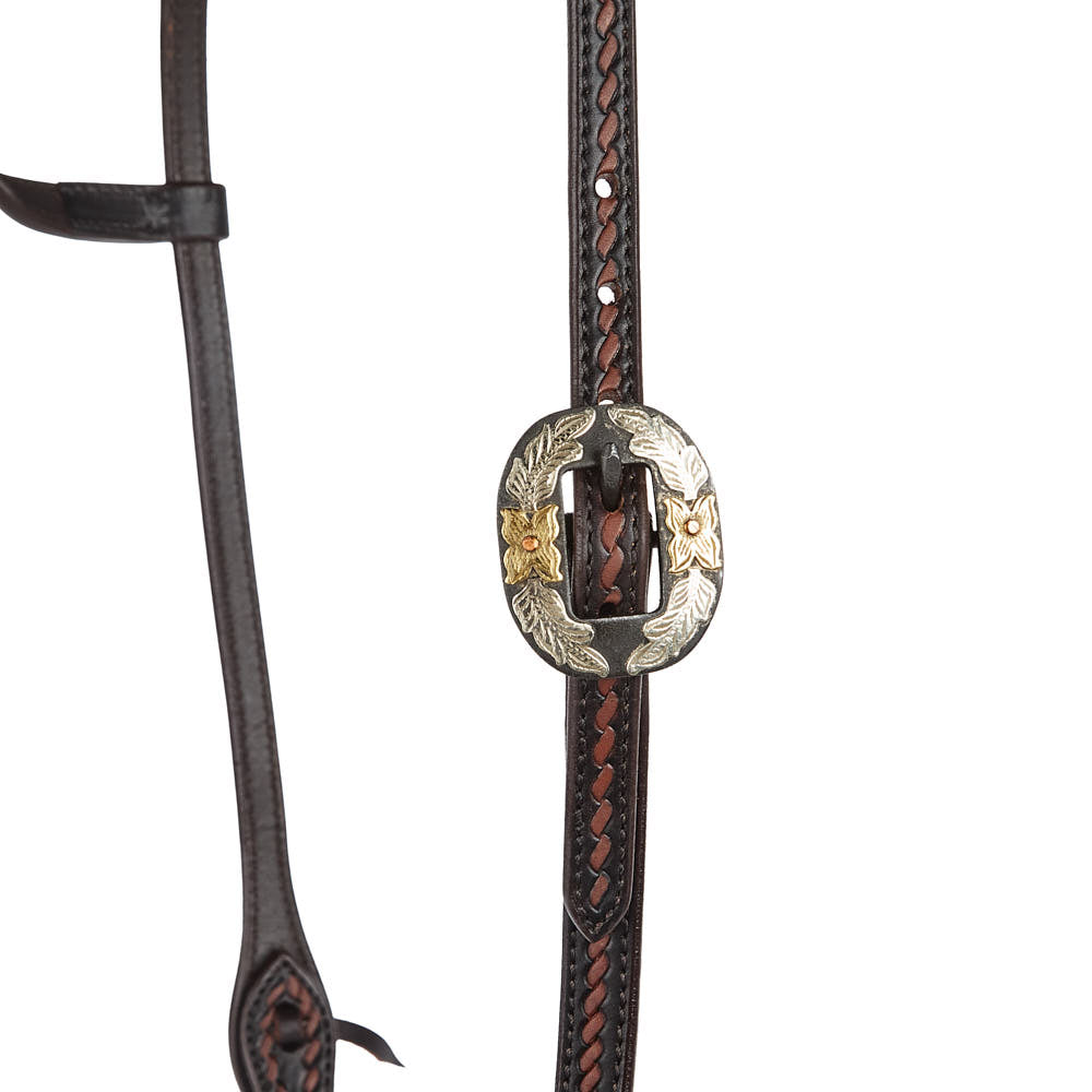 WD-RTSEH-HO-15 Heavy Oiled Rope Tooling Floral Double Buckle Single Ear Headstall