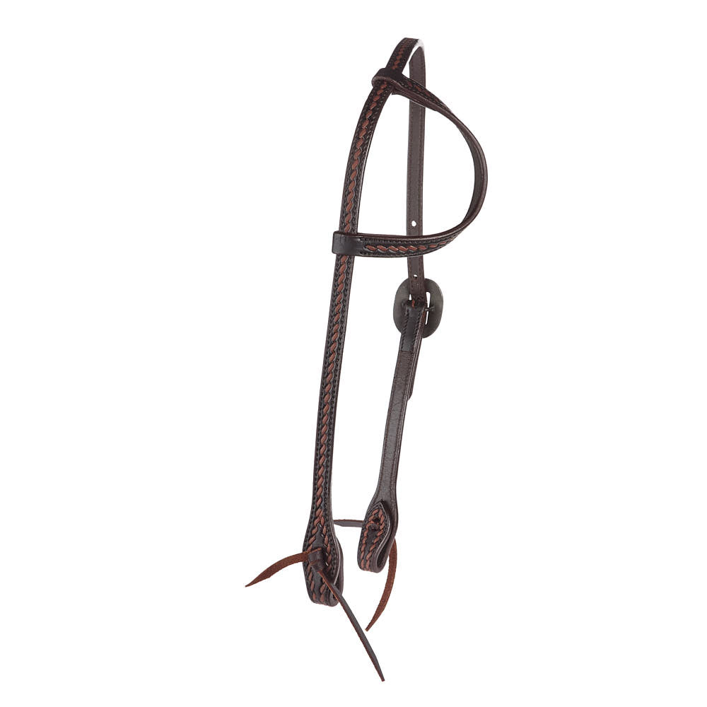 WD-RTSEH-HO-15 Heavy Oiled Rope Tooling Floral Double Buckle Single Ear Headstall