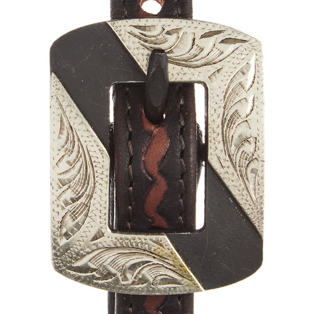 WD-RTSEH-HO-2 Heavy Oiled Rope Tooling Silver Bar Double Buckle 5 8 Inch Single Ear Headstall