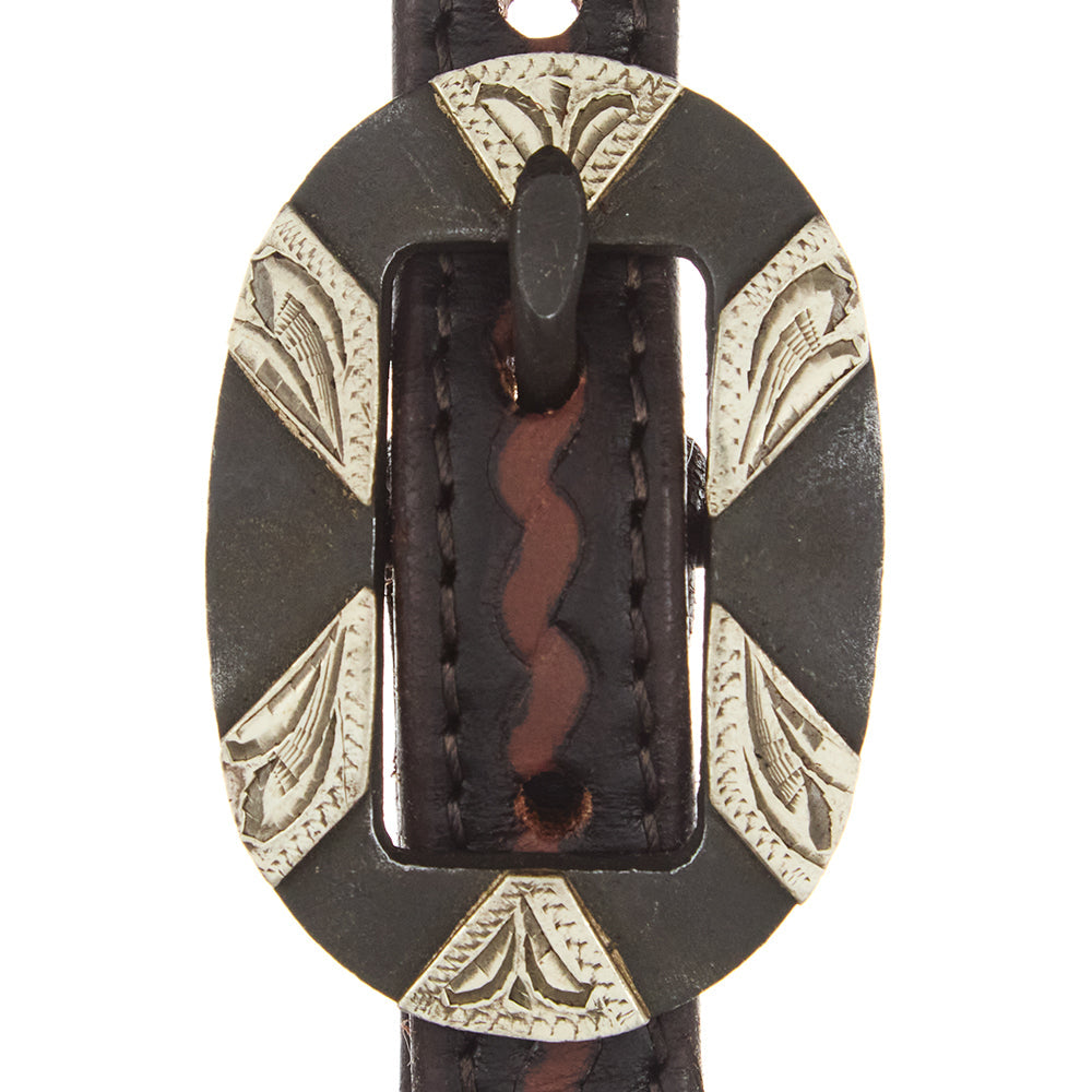 WD-RTSEH-HO-20 Heavy Oiled Rope Tooling Oval Silver Bar Buckle Single Ear Headstall