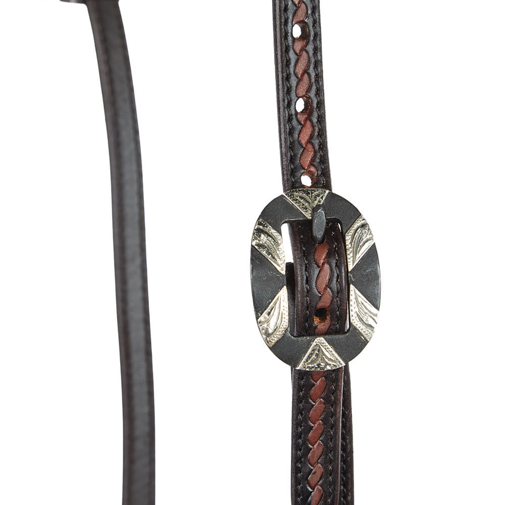 WD-RTSEH-HO-20 Heavy Oiled Rope Tooling Oval Silver Bar Buckle Single Ear Headstall