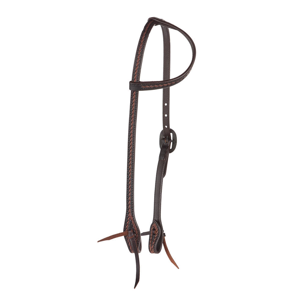 WD-RTSEH-HO-20 Heavy Oiled Rope Tooling Oval Silver Bar Buckle Single Ear Headstall