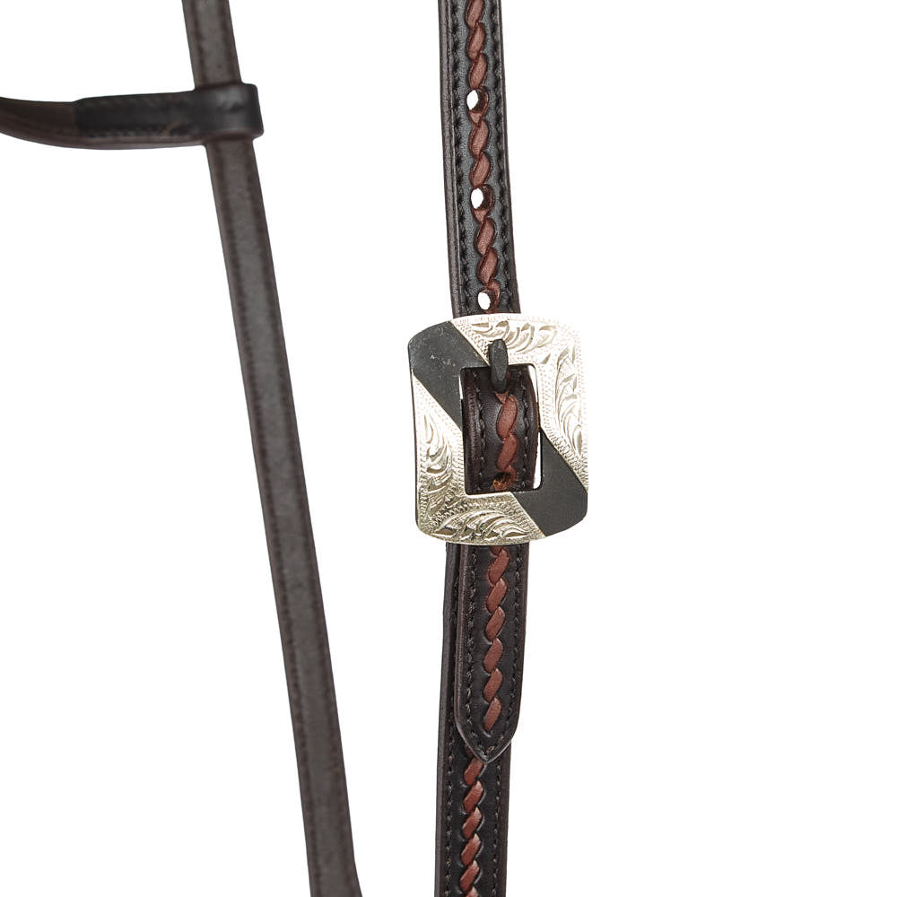WD-RTSEH-HO-2 Heavy Oiled Rope Tooling Silver Bar Double Buckle 5 8 Inch Single Ear Headstall