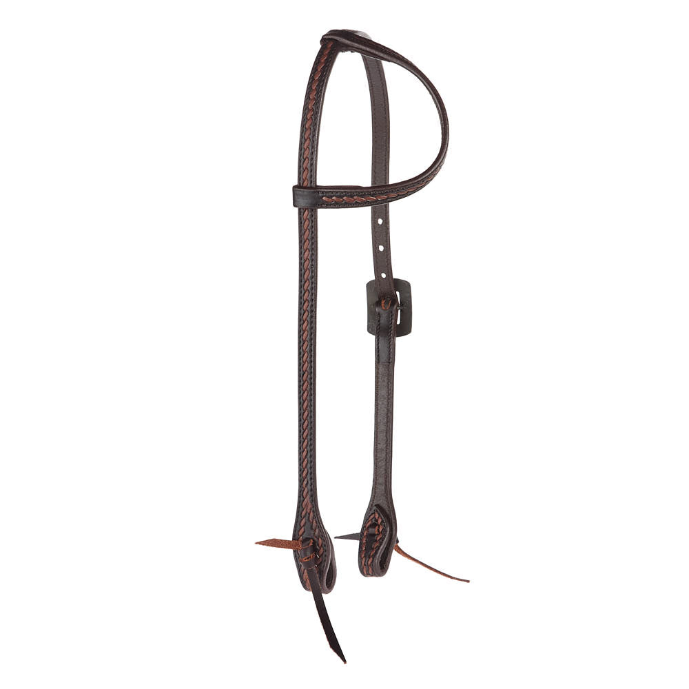 WD-RTSEH-HO-2 Heavy Oiled Rope Tooling Silver Bar Double Buckle 5 8 Inch Single Ear Headstall