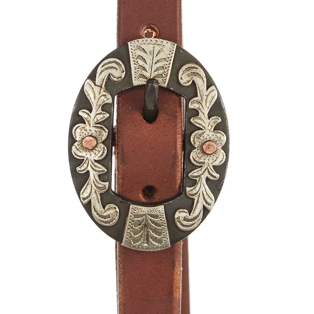 WD-SLEHO-13 Heavy Oil Harness Leather Oval Flower Silver Bar Single Buckle Slit Ear Headstall