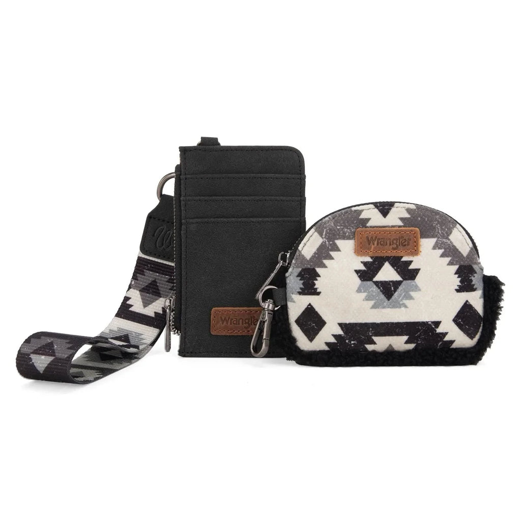 Wrangler Western Keychain Wristlet Wallets for Women Dual Pouch Wristlet Sherpa Coin Purse