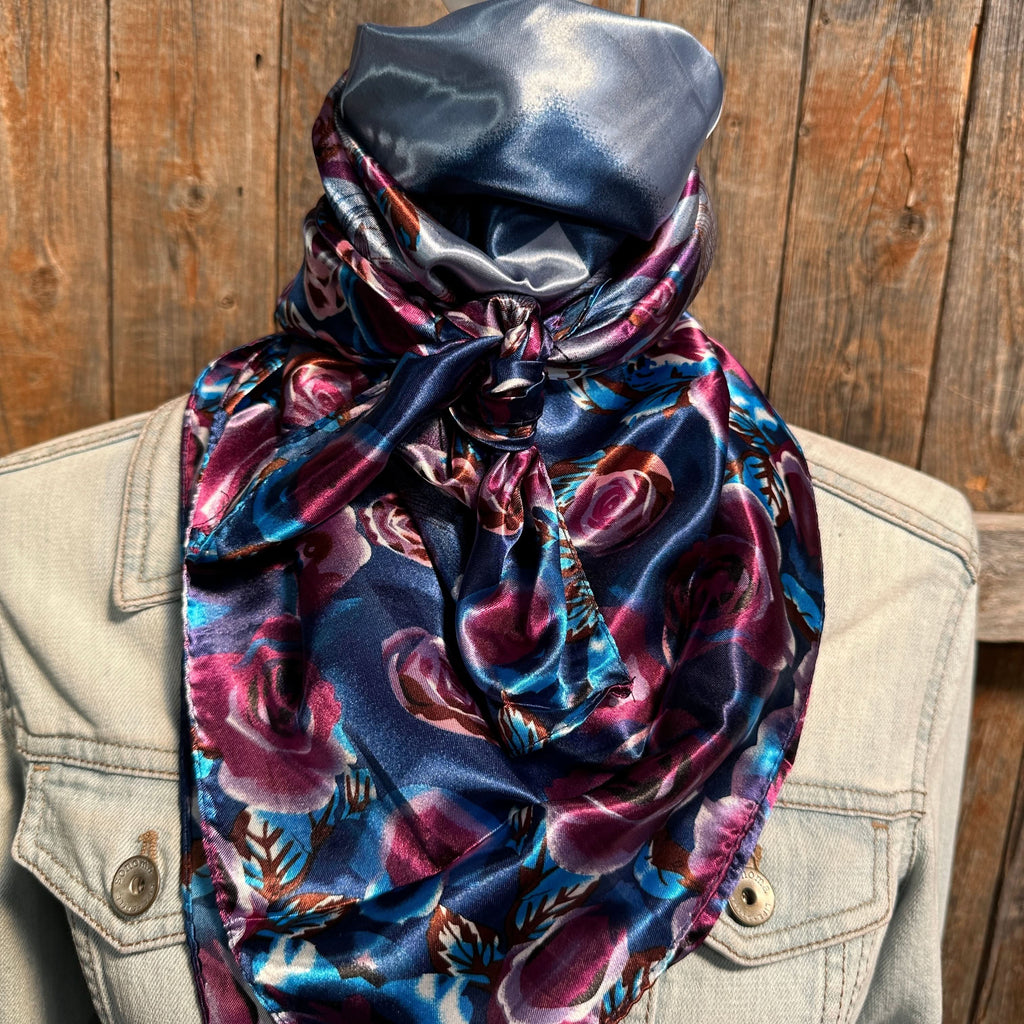 35X35"  Blue and Purple Roses Wild Rag / Scarf WR1006