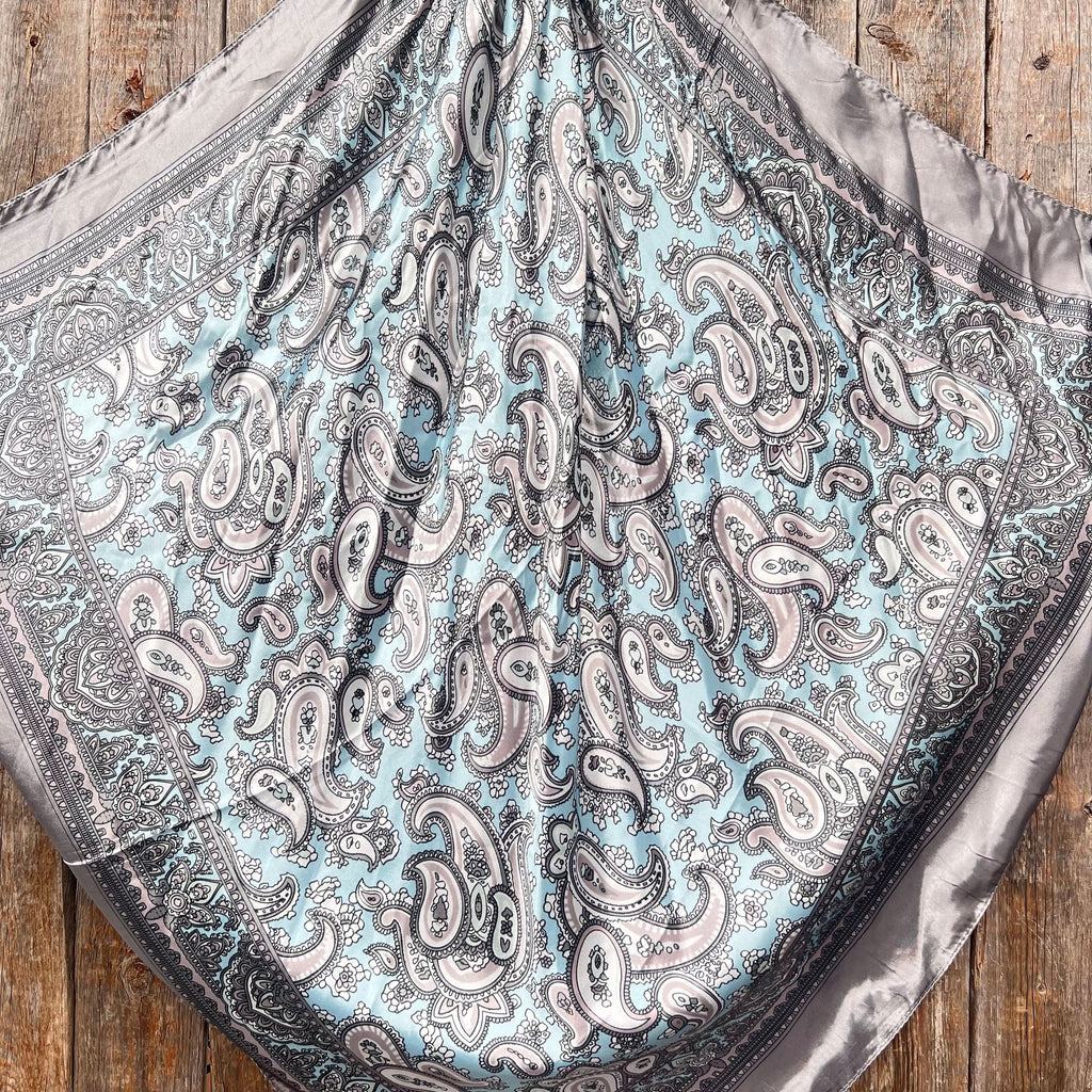 35X35"  Grey & Turquoise Paisley Wild Rag / Scarf WR2144