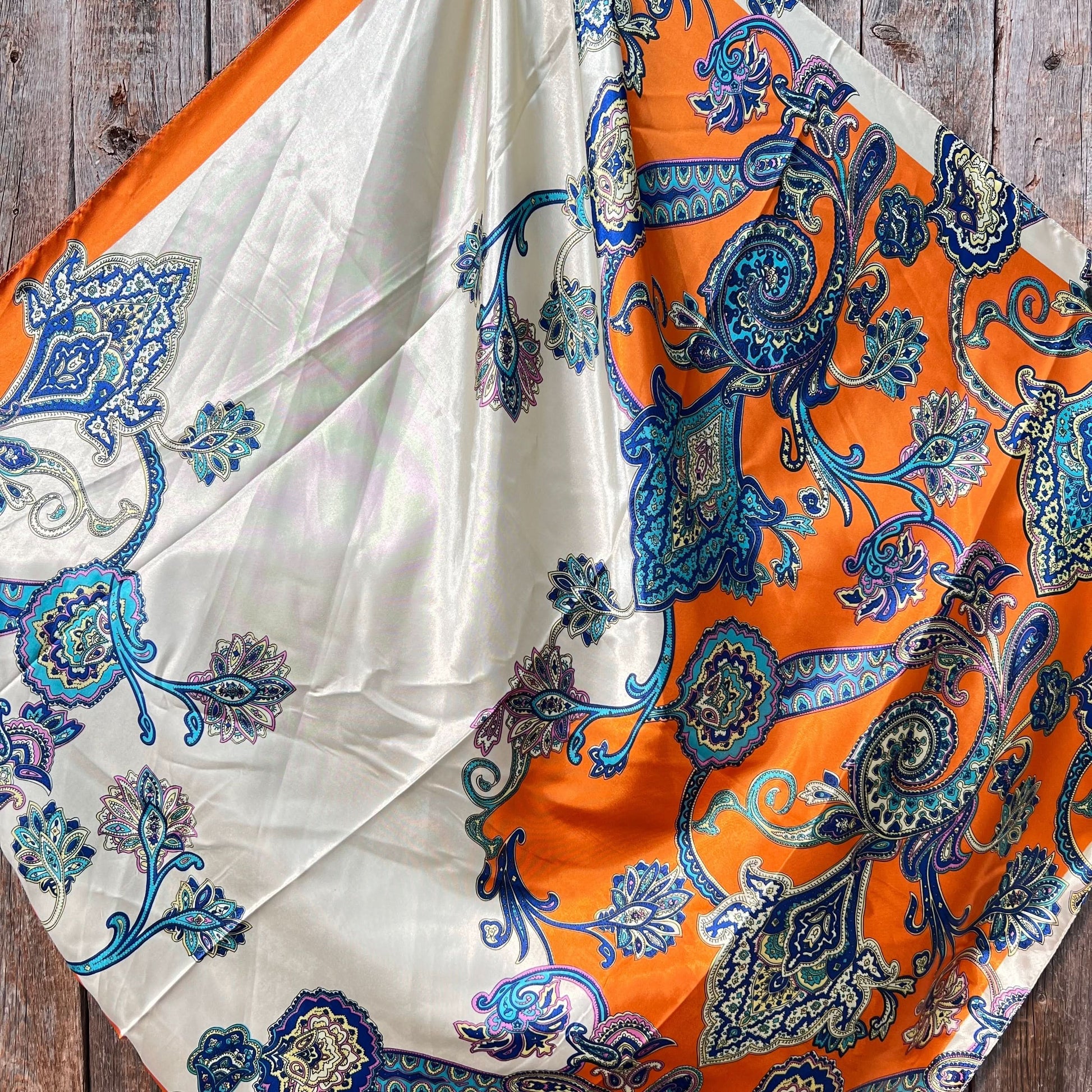 35X35" Orange & Blue Paisley Wild Rag / Scarf WR302