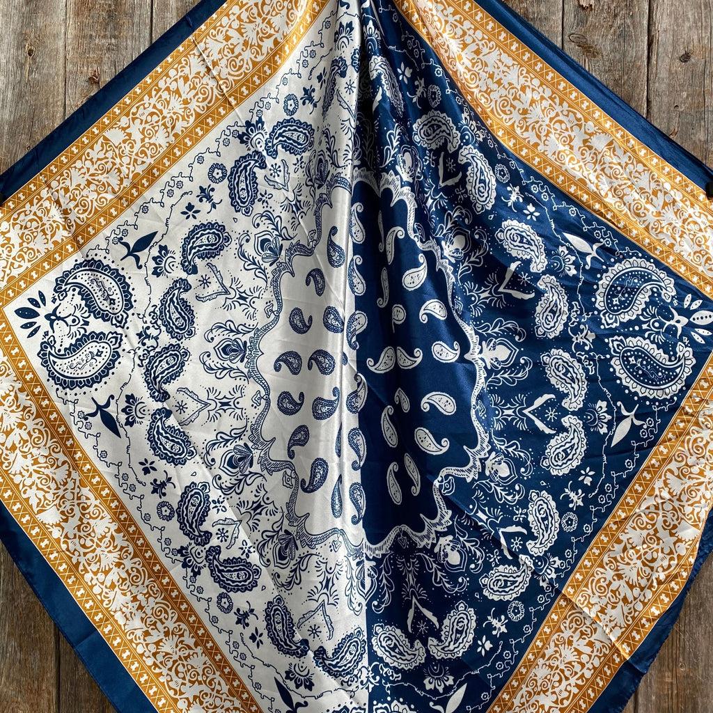 35X35"  Blue Two-Toned Paisley Wild Rag / Scarf WR3300