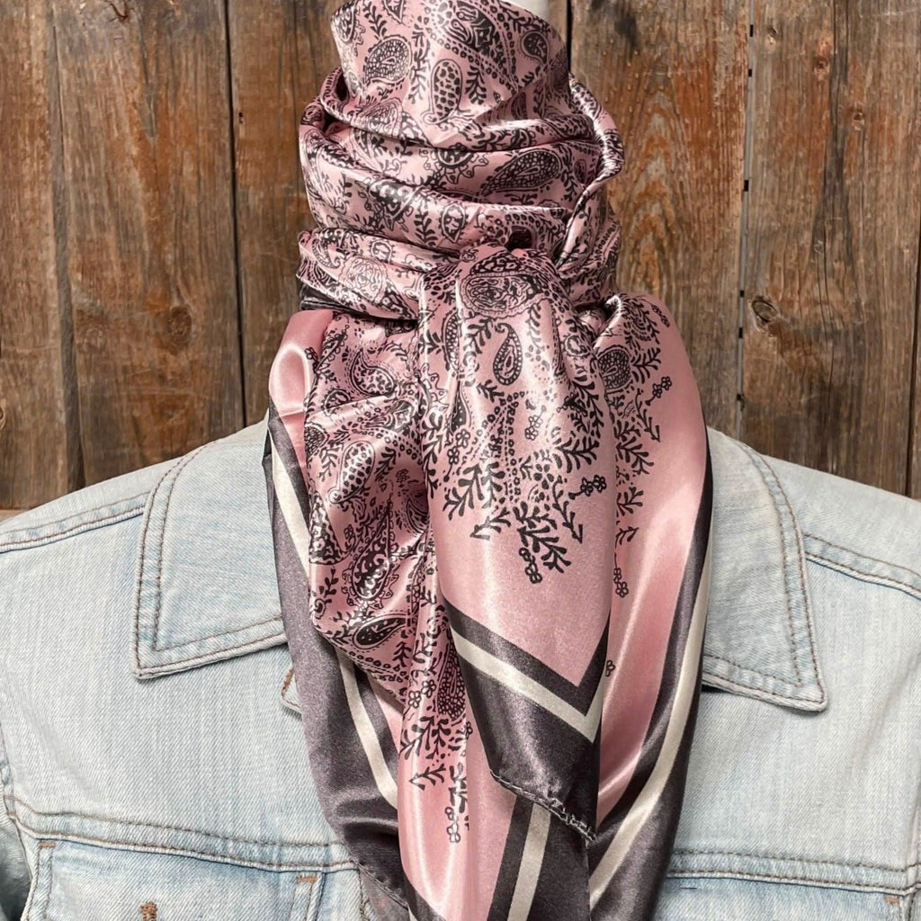 35X35"  Pink & Grey Paisley Wild Rag / Scarf WR3409