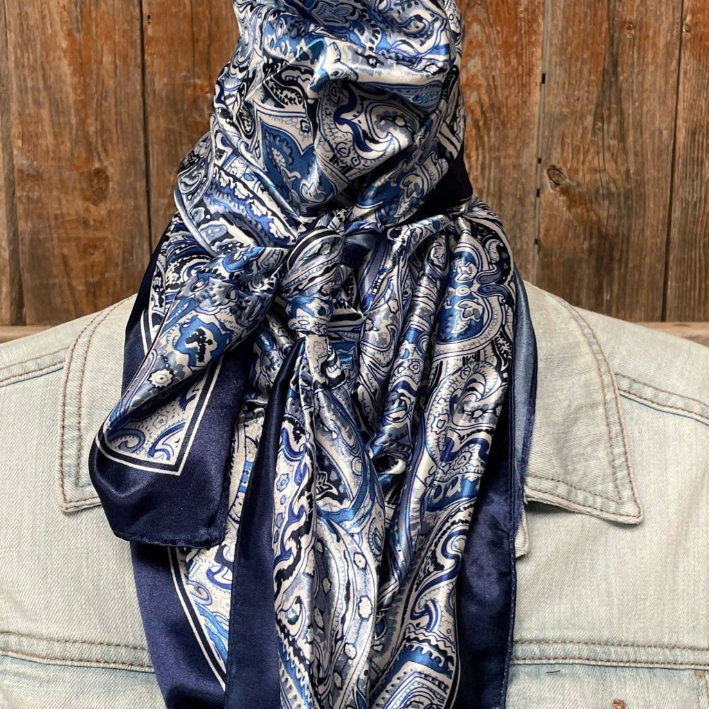 35X35"  Blue & White Paisley Wild Rag / Scarf WR3418