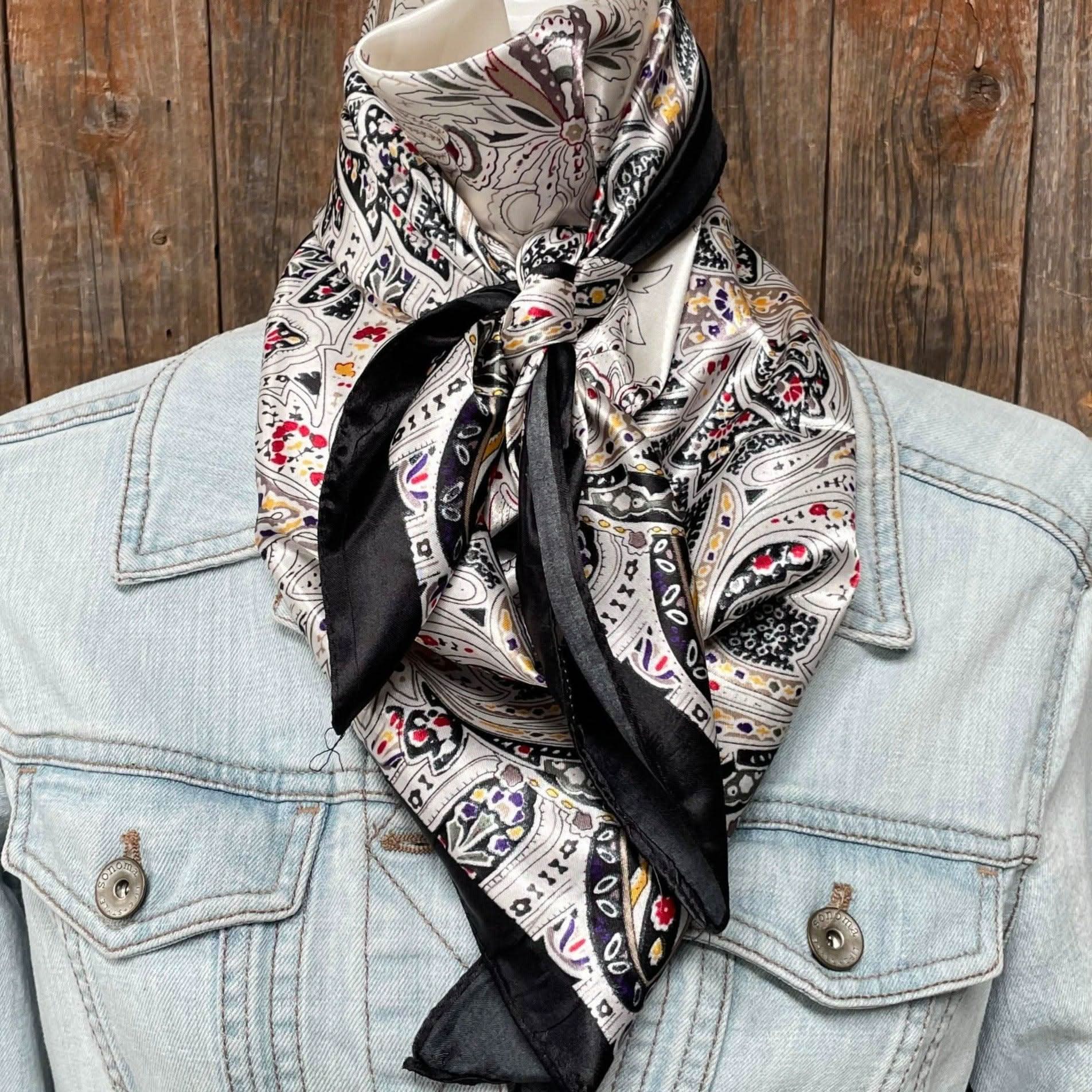35X35"  Black Floral Wild Rag / Scarf WR3420