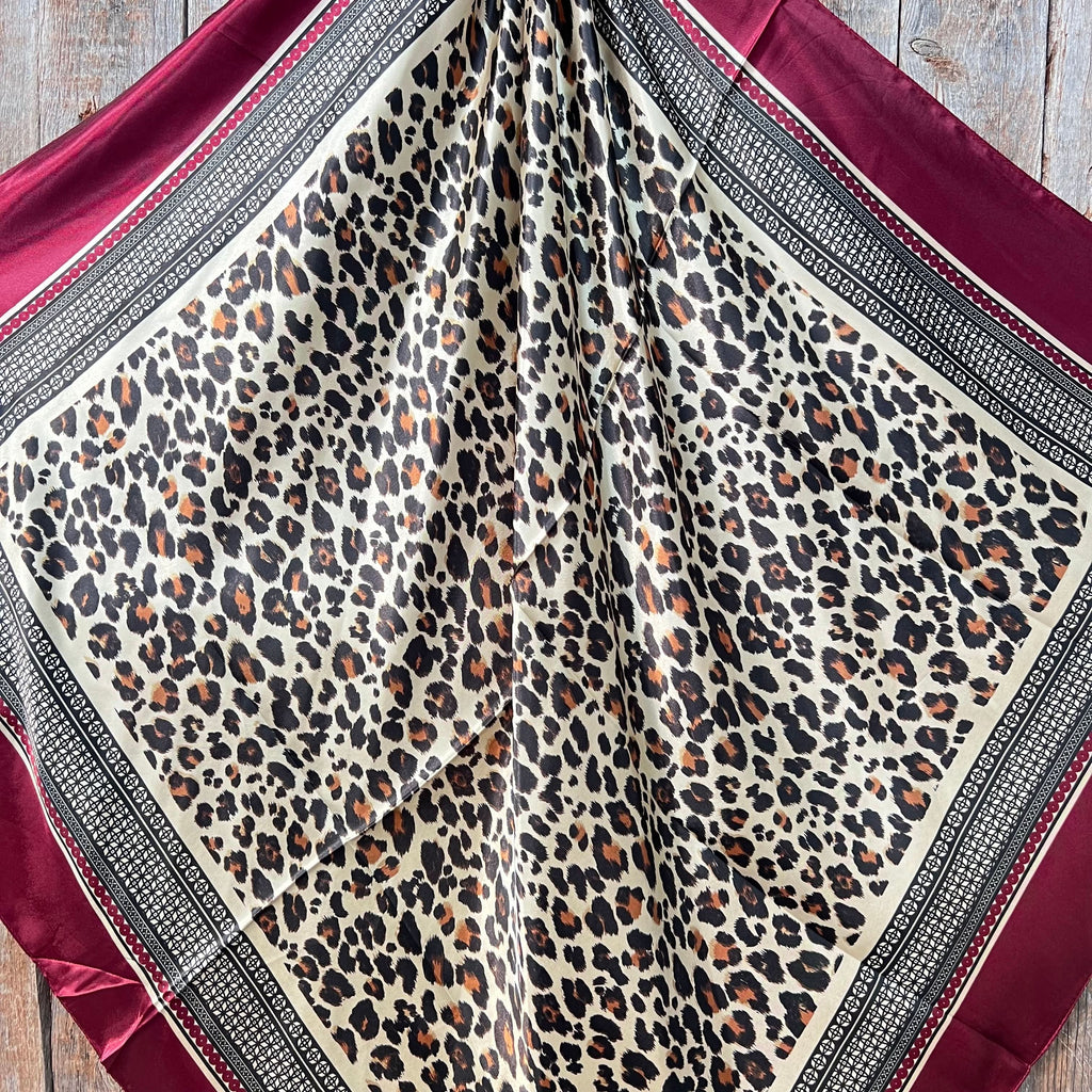 35X35" Wine Leopard Print Wild Rag / Scarf - W115L Slide WRC397B