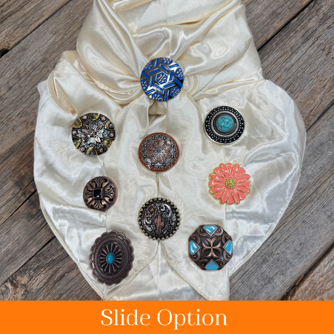 35X35" Solid Cream Wild Rag / Scarf WRS11 - Western Concho Wild Rag Slides - Assorted