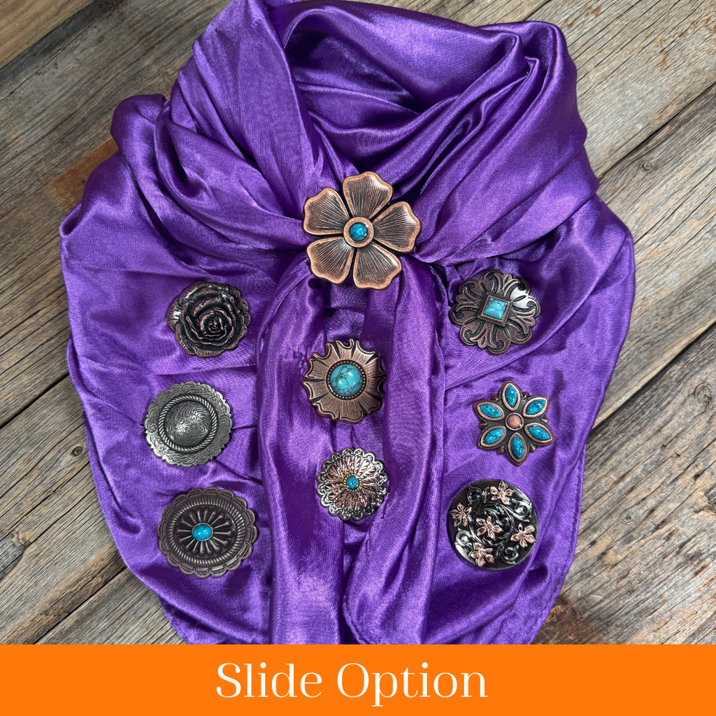 35X35" Solid Purple Wild Rag / Scarf WRS1 - Western Concho Wild Rag Slides - Assorted