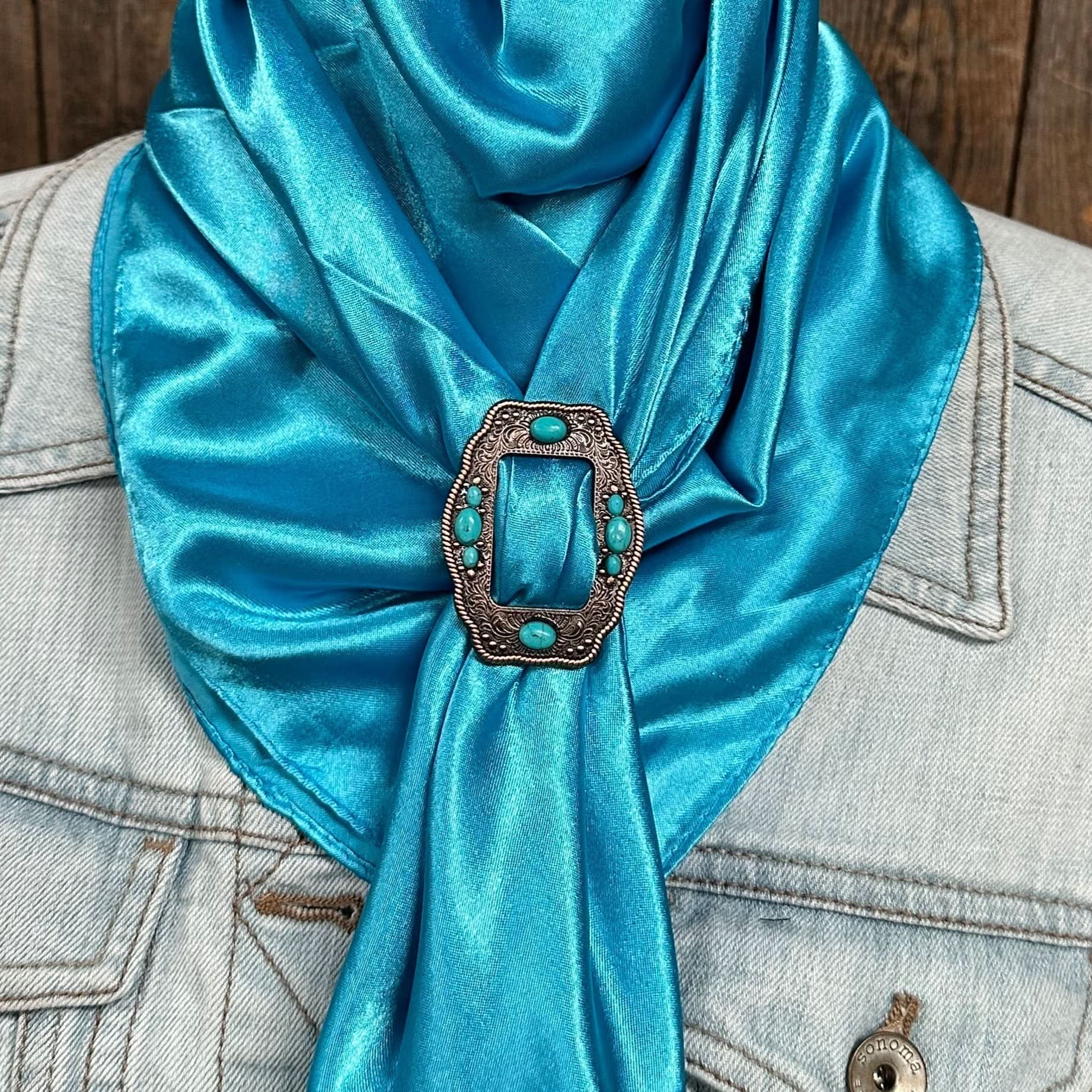 35X35" Solid Aqua Wild Rag / Scarf WRS8 - Buckle Wild Rag Slides - Assorted