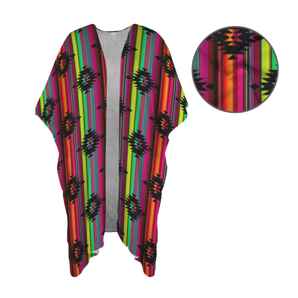Neon Aztec Duster Kimono Coverup Women's Long Cover Up