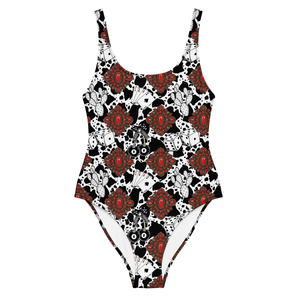 Red Turquoise Western Icon One-Piece Swimsuit