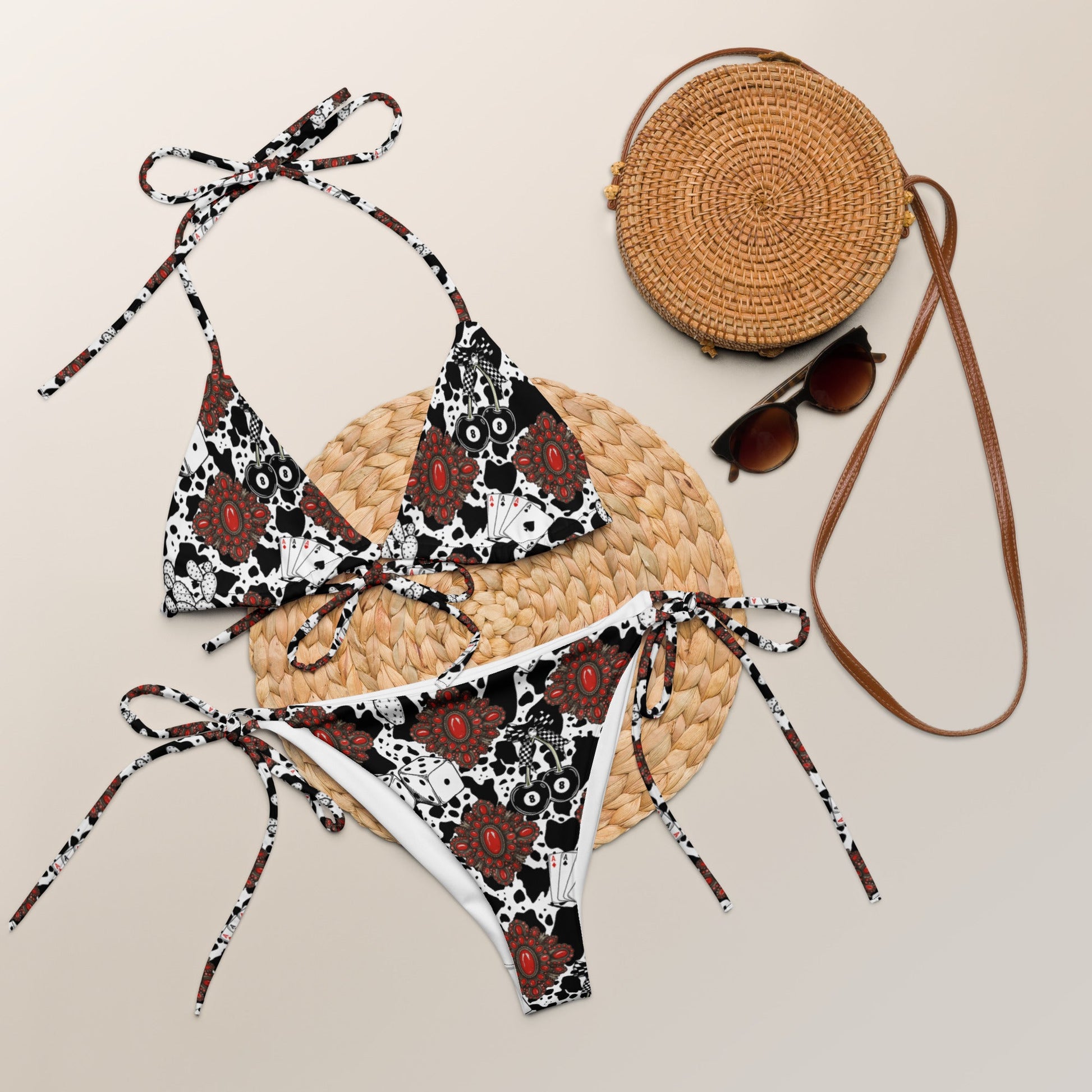 Red Turquoise Western Icon Recycled UPF 50+ String Bikini
